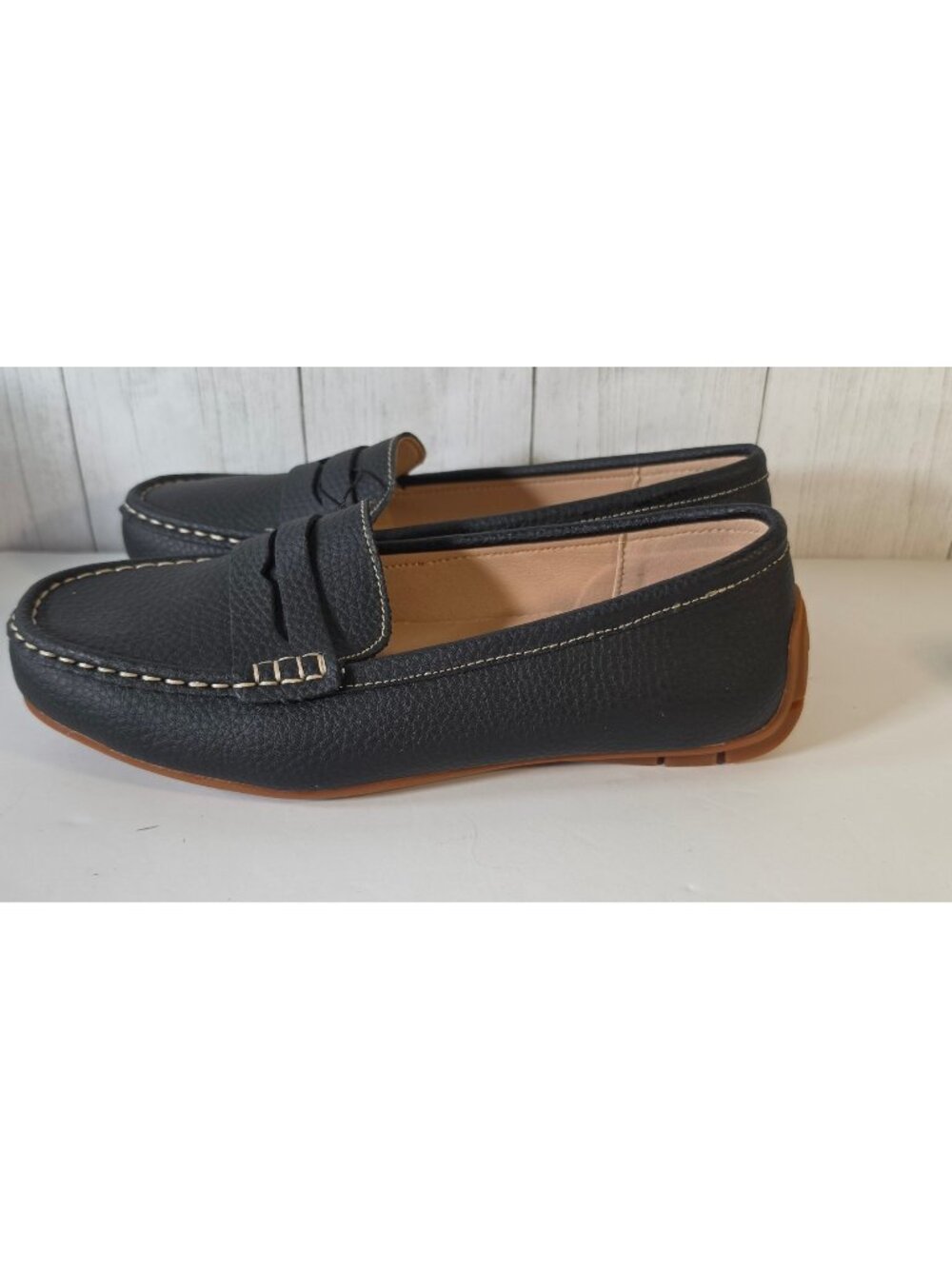 KORDAL BLACK LEATHER PENNY LOAFERS DRIVING MOCS COMFORT FLATS SLIP ON WOMENS 7.5